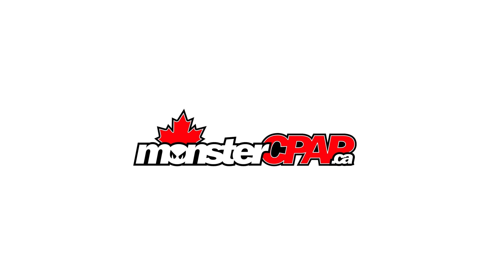 Logo of monsterCPAP.ca with a red maple leaf on a white background