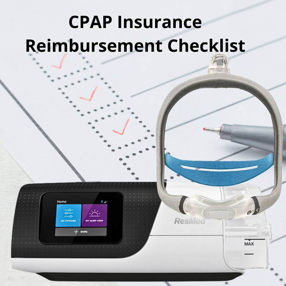 AirSense 11 CPAP machine with Nasal CPAP Mask on a background of a checklist.