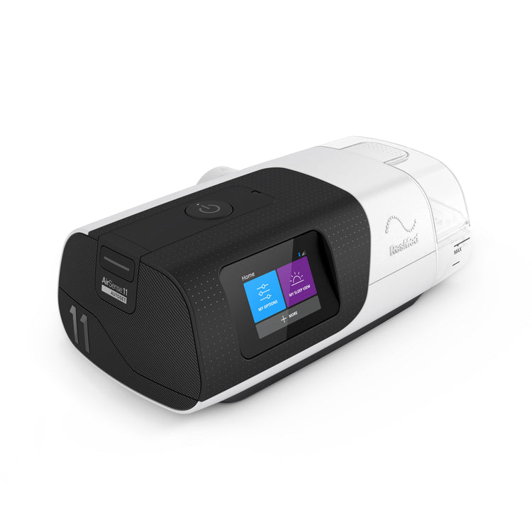 Side view of ResMed AirSense 11 AutoSet CPAP machine