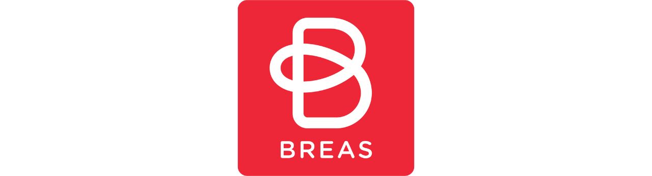 Red logo with 'BREAS' text on a white background