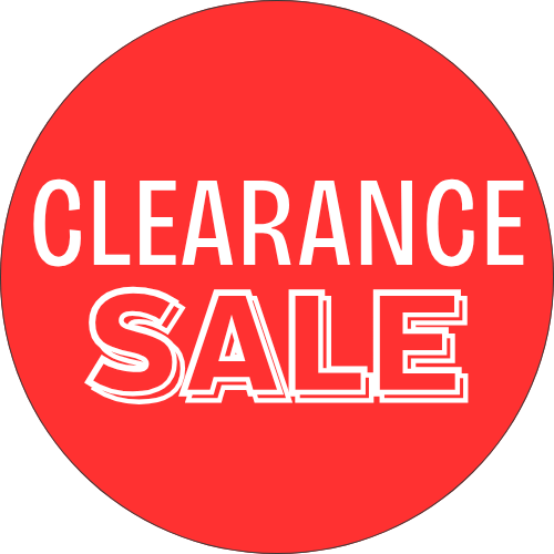 Clearance sale sign with red circle and white text