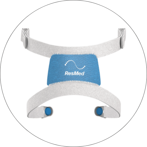 Blue and grey Resmed headgear