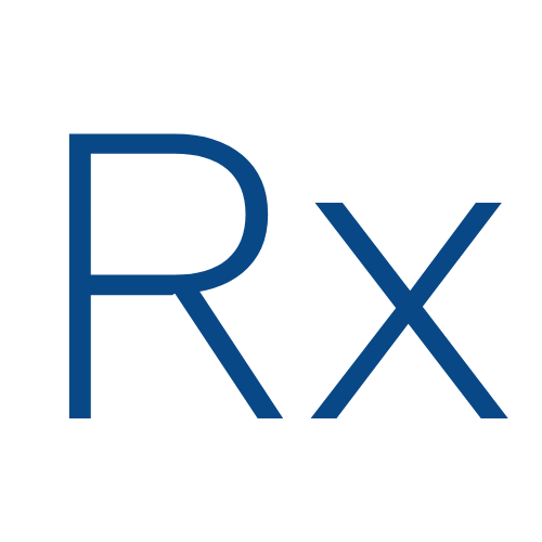 Blue 'Rx' symbol for prescriptions on a transparent background