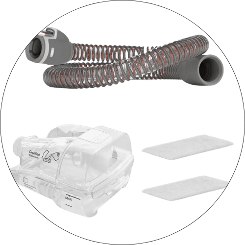 CPAP heated tube, HumidAir Water Tub and set of two white filters