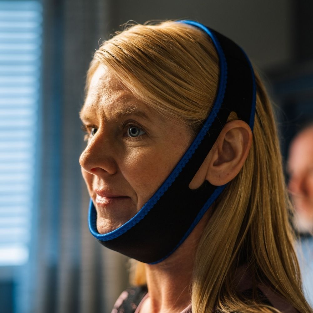 CPAPology Morpheus Classic Chin Strap in use