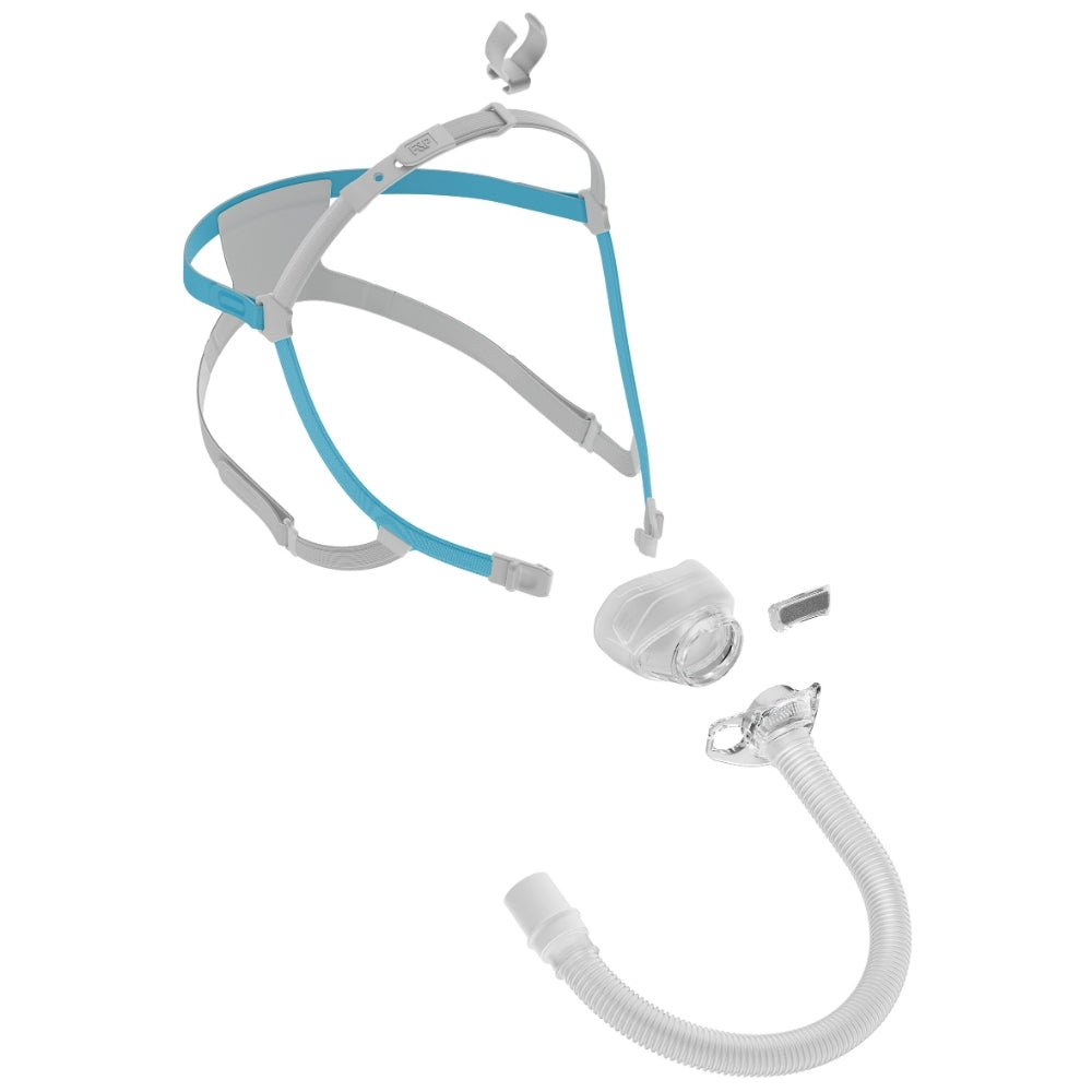 All the mask components of the F&P Nova Nasal CPAP Mask broken out