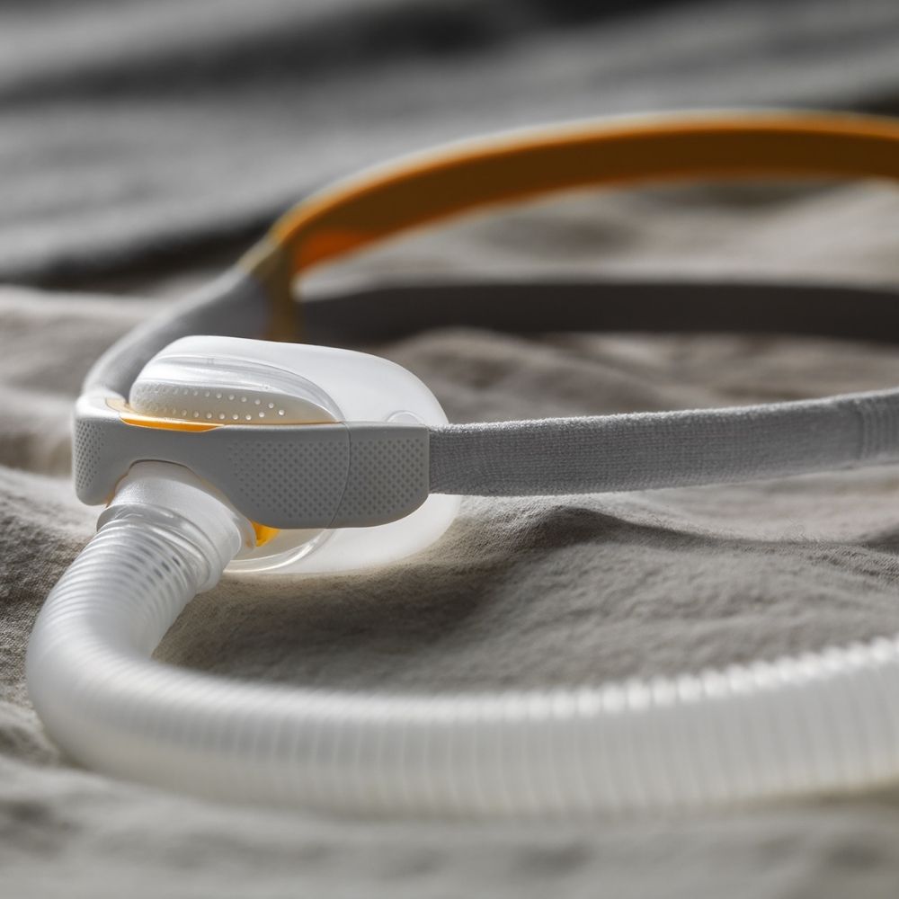 F&P Solo Mask on grey blanket