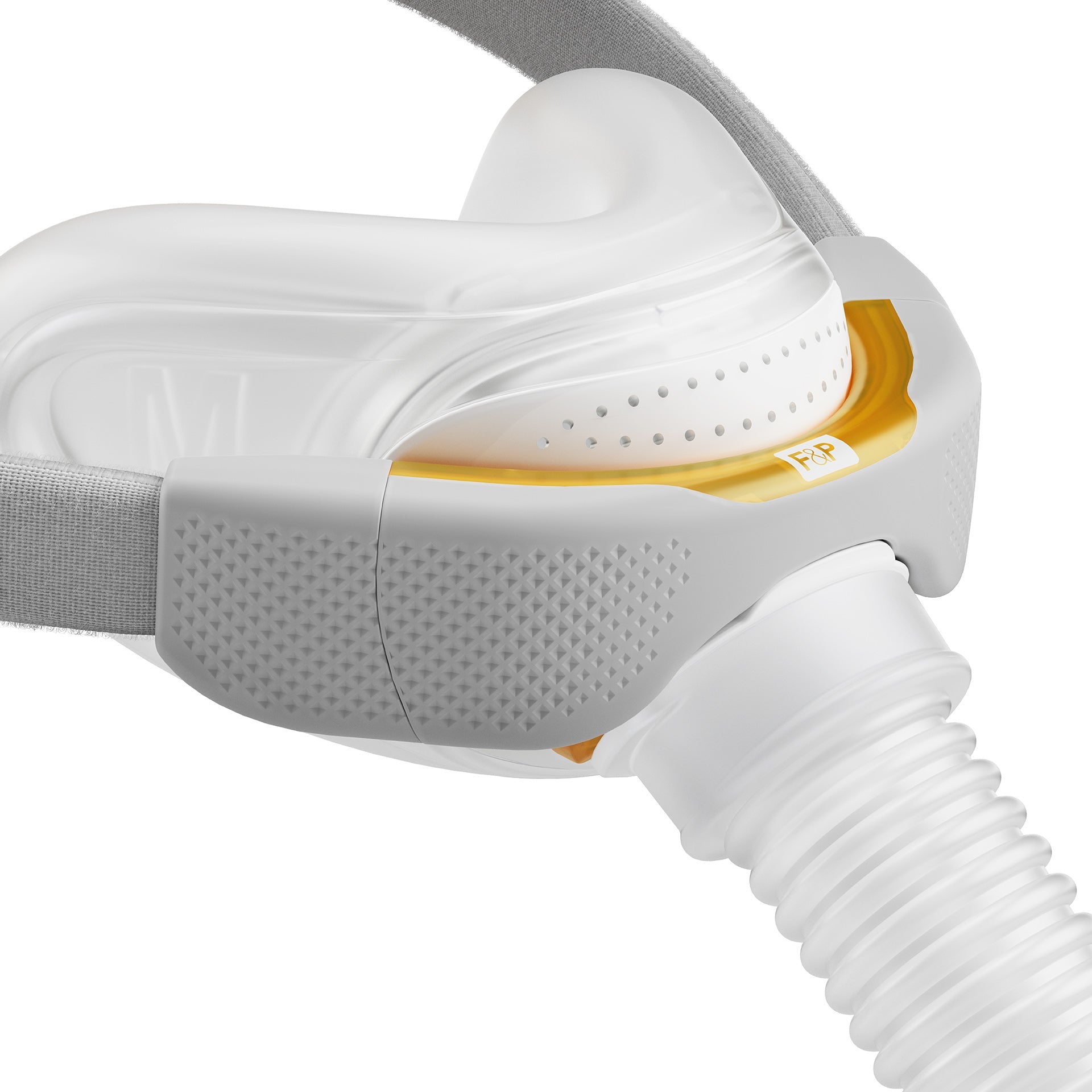 Close up of F&P Solo Nasal Mask with tube