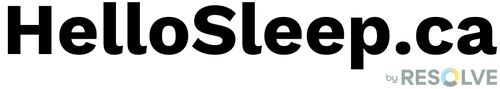 Logo of HelloSleep.ca by Resolve with black text on a white background