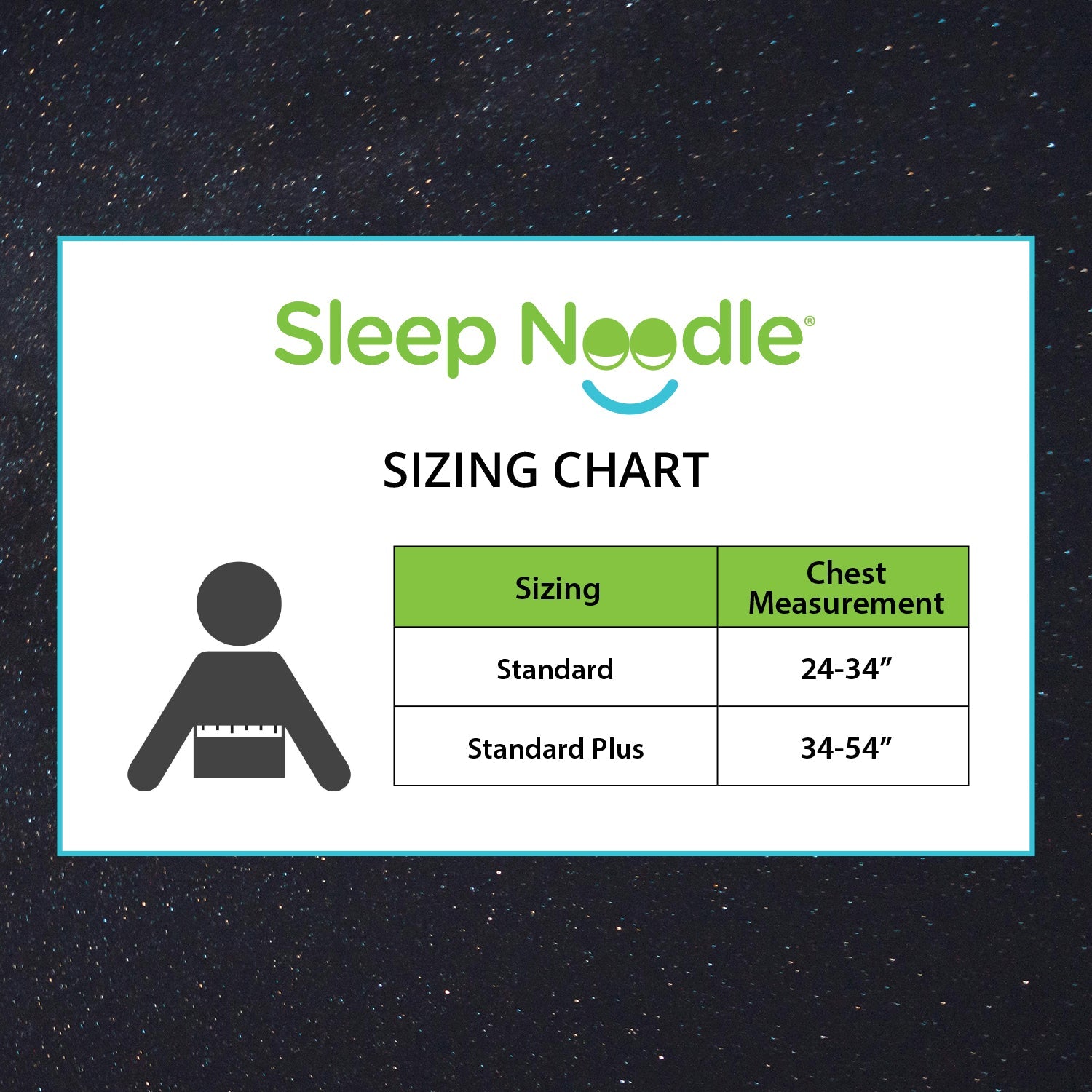 Sizing chart for the Kego Sleep Noodle Positional Sleep Aid