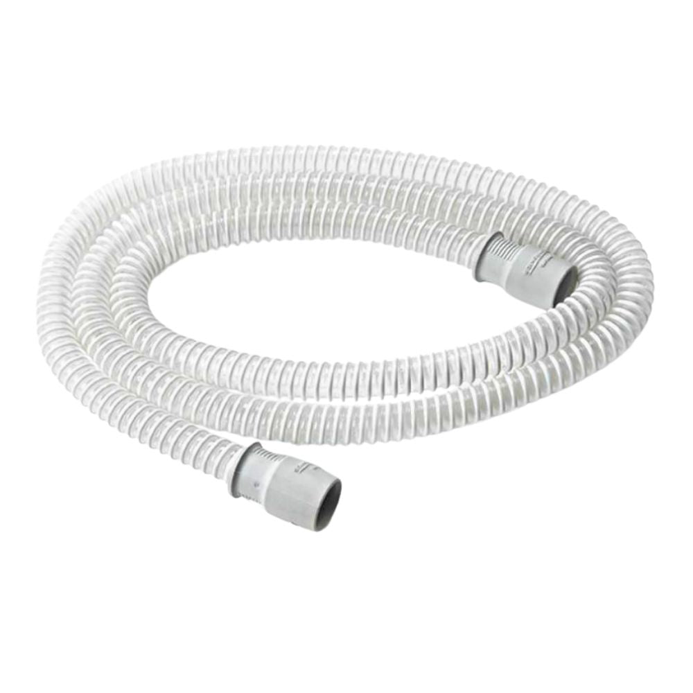 White and clear standard 15mm Philips Respironics CPAP tube coiled