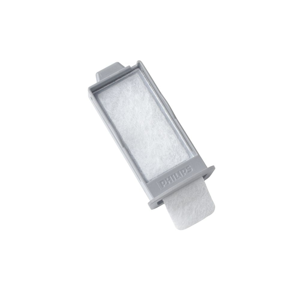 Grey plastic housing with white DreamStation 2 reusable filter inside