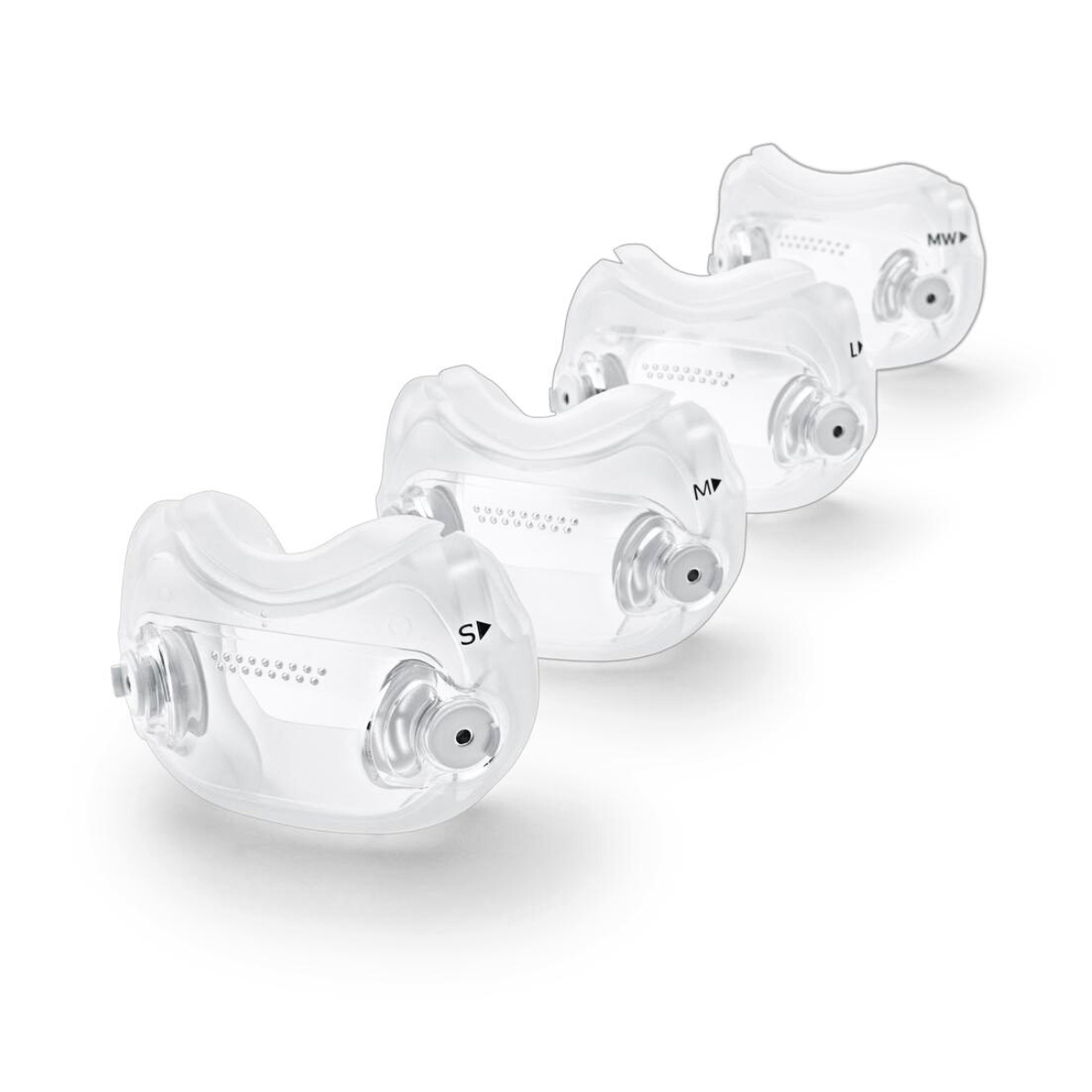 All four sizes of the DreamWear Full Face cushion: Small, Medium, Large and Medium-Wide