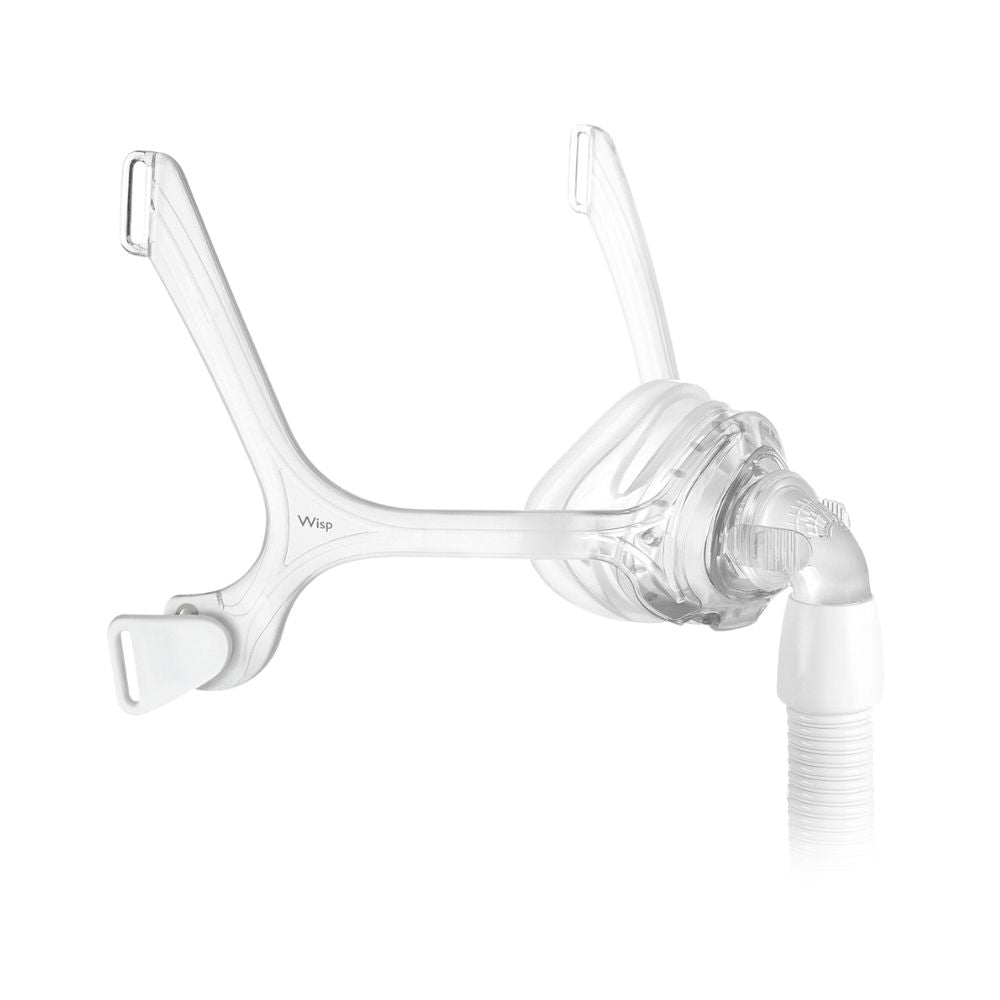 Philips Wisp Clear Frame with cushion and tubing connected