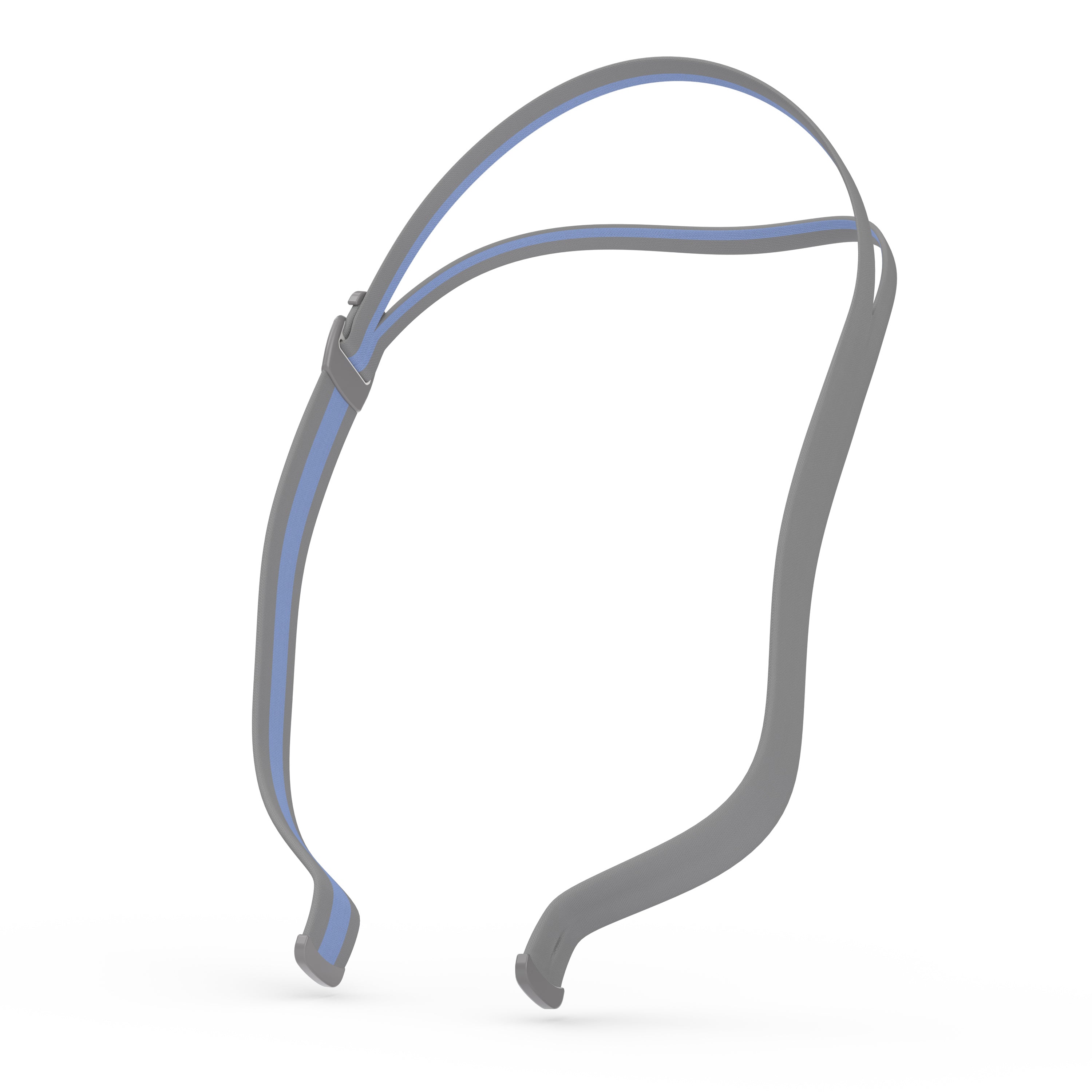 Right view of the grey and blue ResMed AirFit N30 Headgear