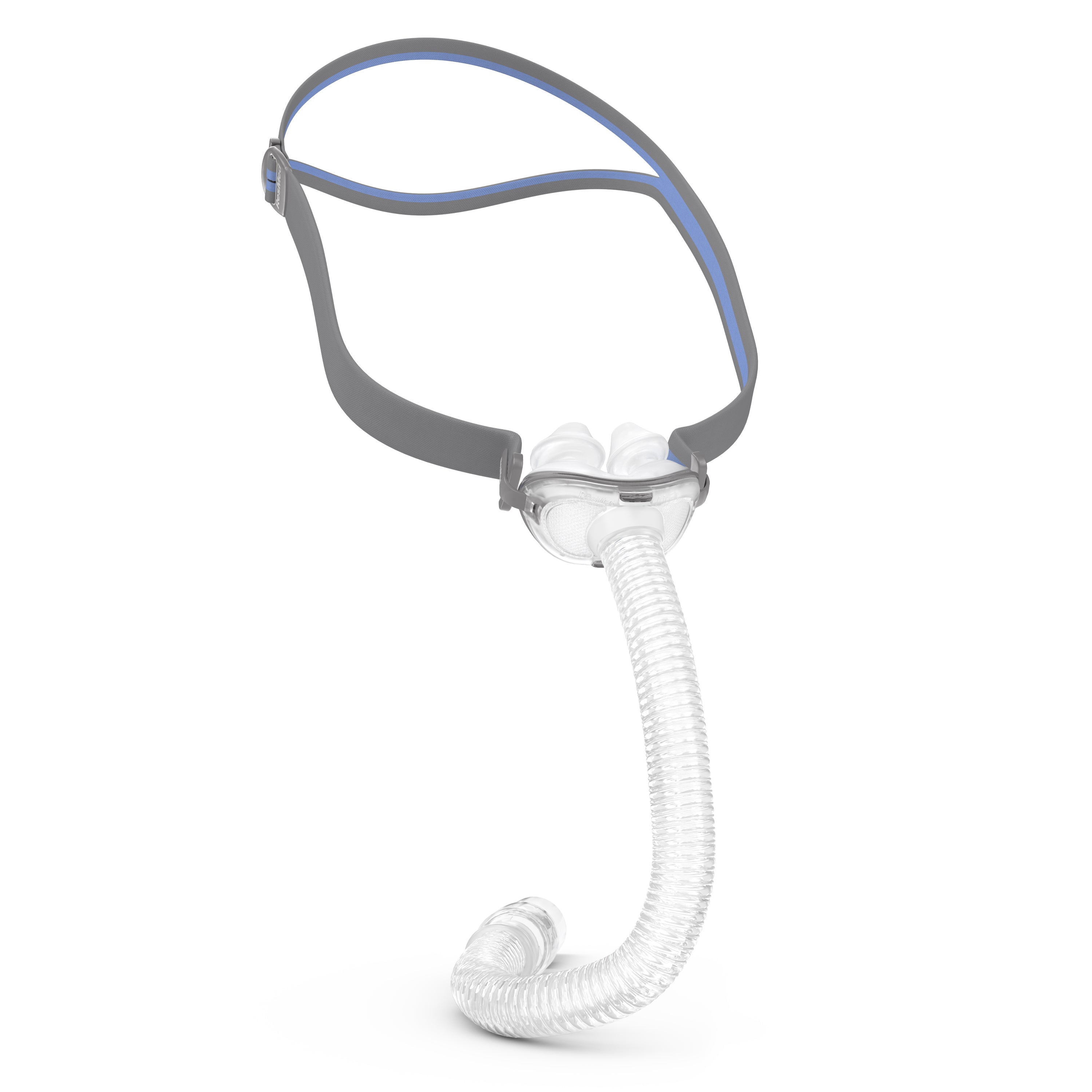 Left view of the ResMed AirFit P10 nasal pillow CPAP mask