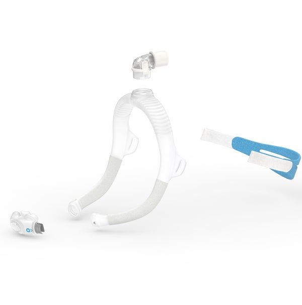 Individual components of the ResMed AirFit P30i nasal pillow CPAP mask