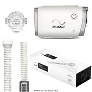 The AirMini CPAP Machine and components of the ResMed AirMini F30 Setup Pack which includes a F30 Connector and AirMini Tube