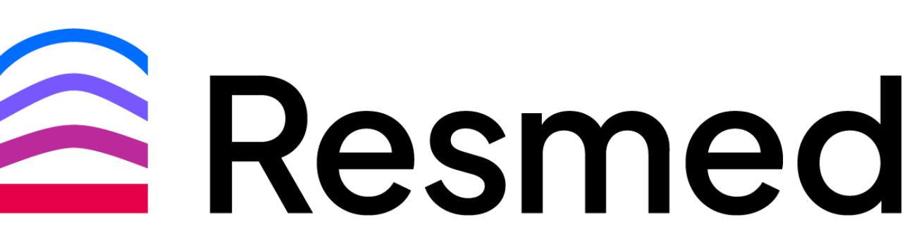 Resmed logo with colourful gradient design on a white background