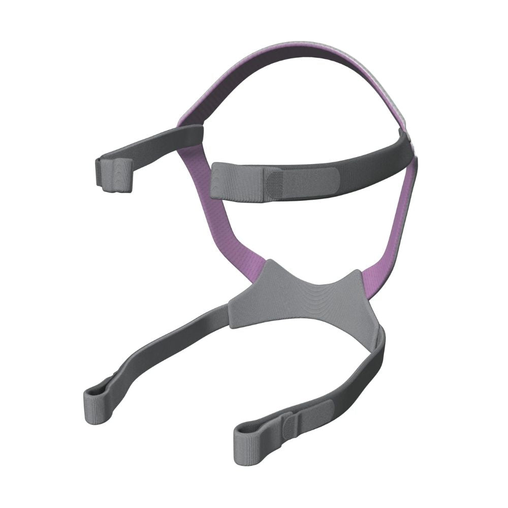 Side view of the grey and pink headgear for the ResMed Quattro Air for Her full face CPAP mask