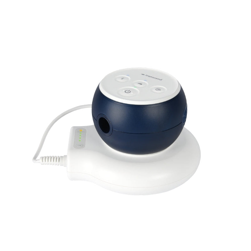 Blue Transcend Micro 510 CPAP Machine on top of the PowerAway Battery