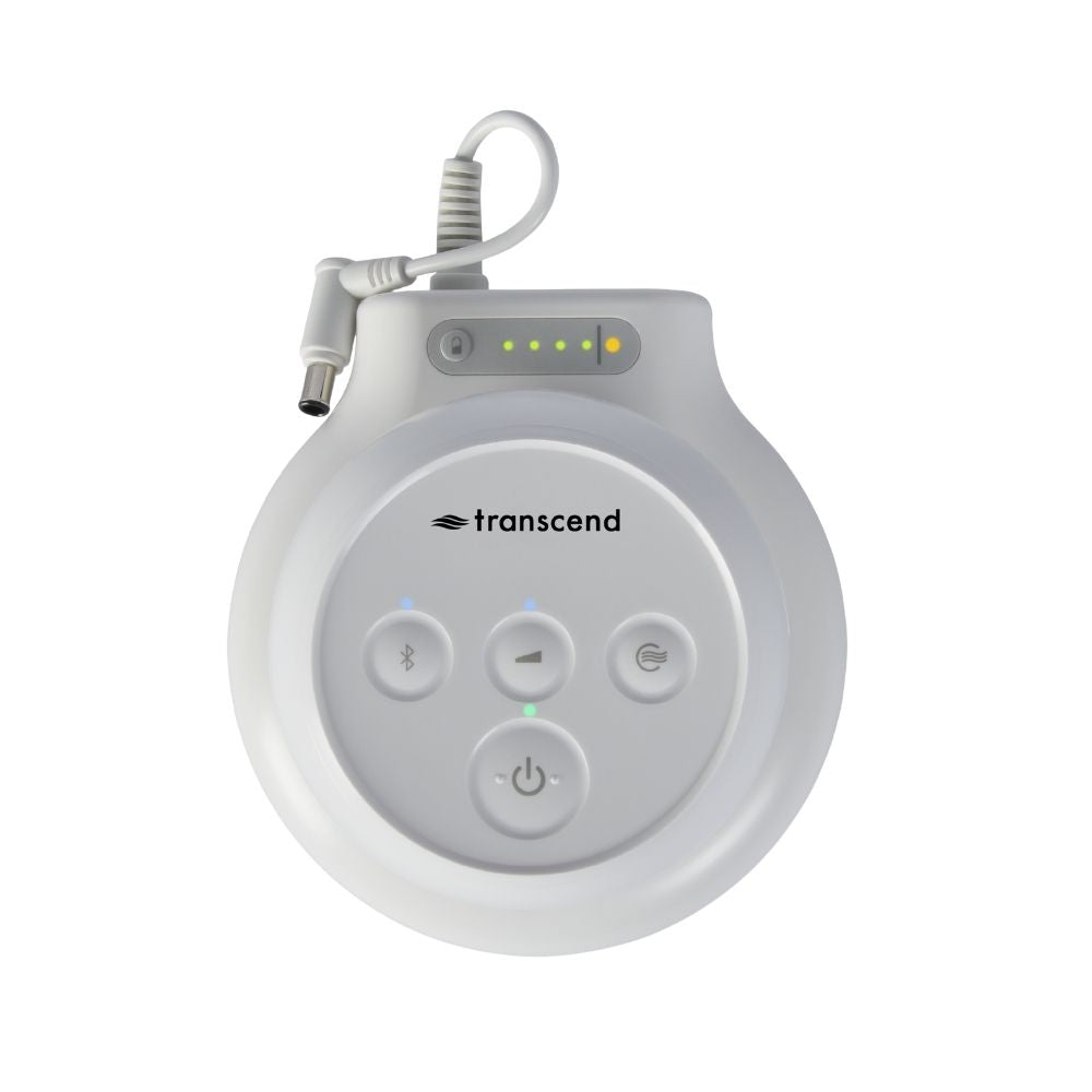 Top view of the Transcend Micro PowerAway Battery with a Micro CPAP machine