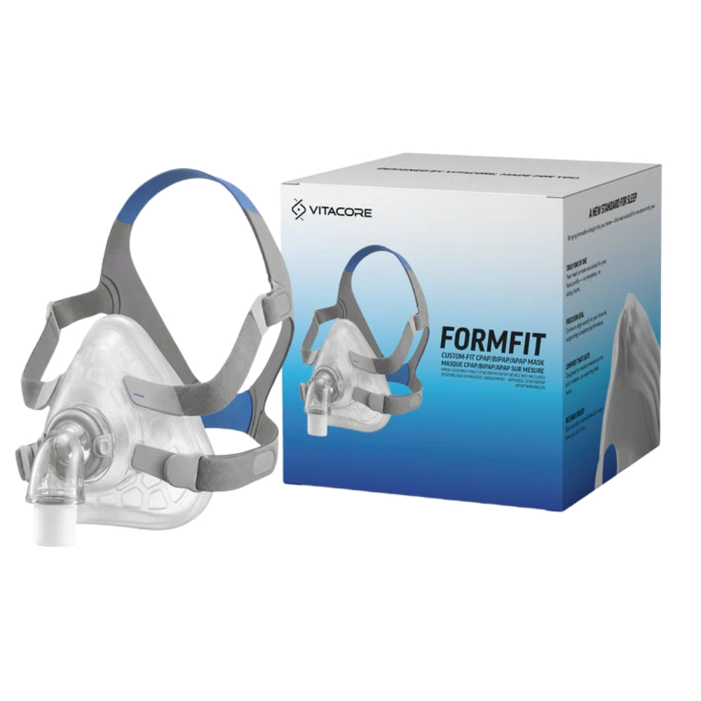 Vitacore Formfit custom full face CPAP mask and packaging on a white background