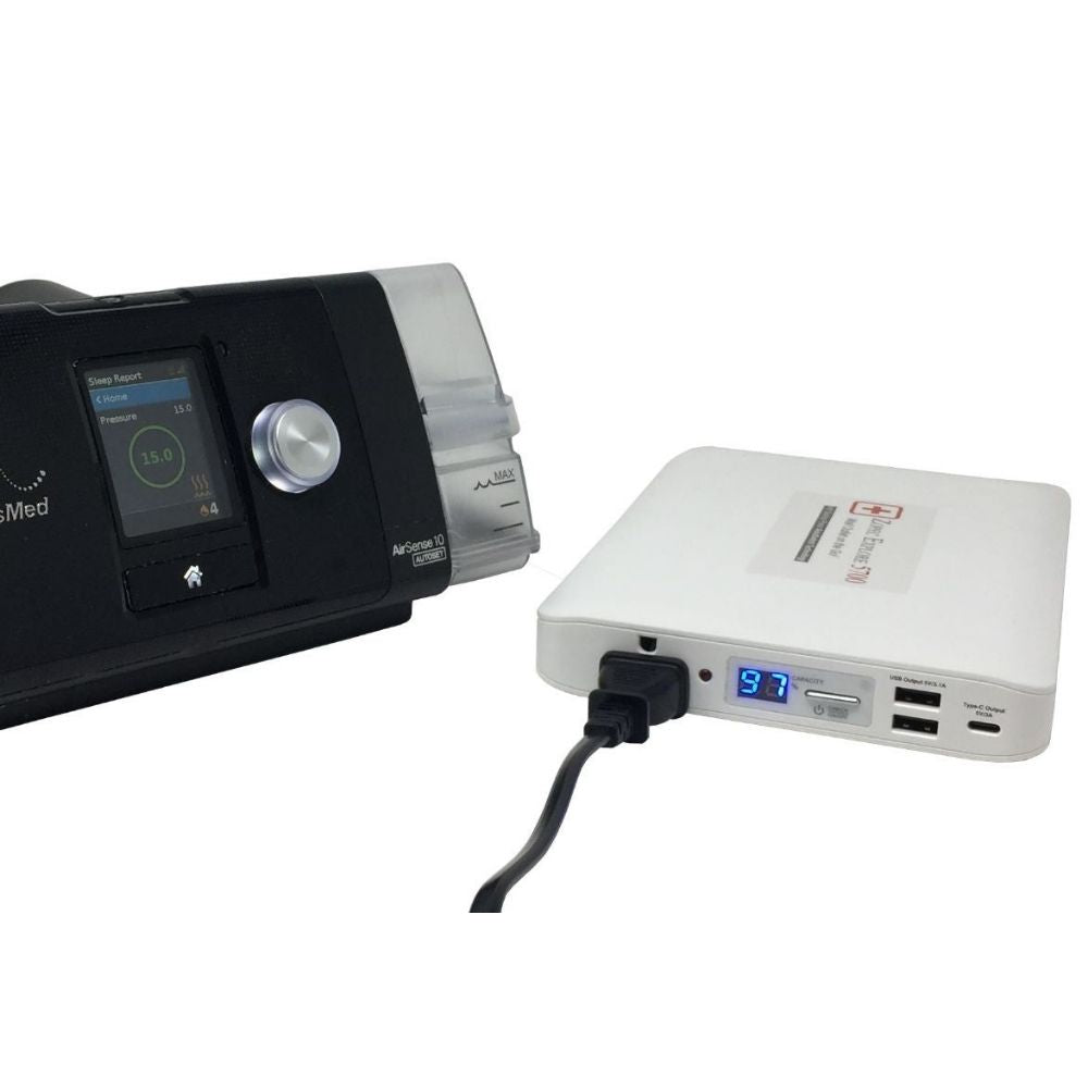 Zopec Explore 5700 Travel CPAP Battery powering the ResMed AirSense 10