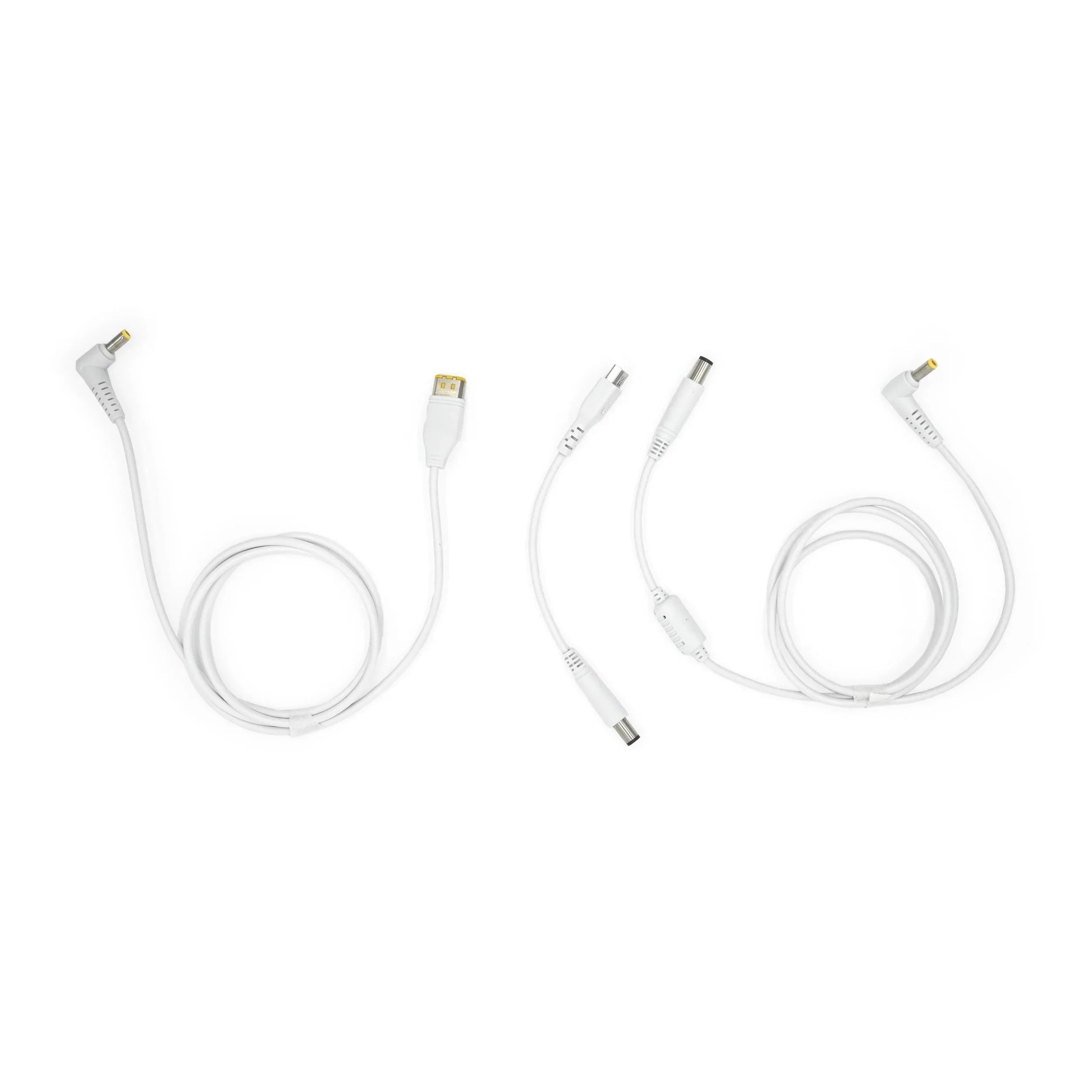 Three white cables that come with the Zopec Explore Mini Battery