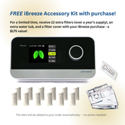 iBreeze device with accessories on a white background