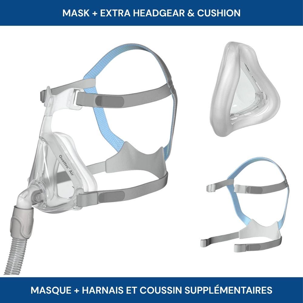 CPAP Bundle with Resmed Quattro Air full face mask with set of extra cushion and headgear
