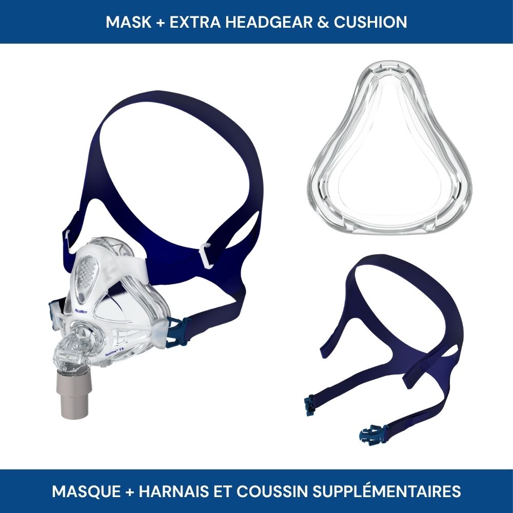 CPAP Bundle with Resmed Quattro FX full face mask with set of extra cushion and headgear